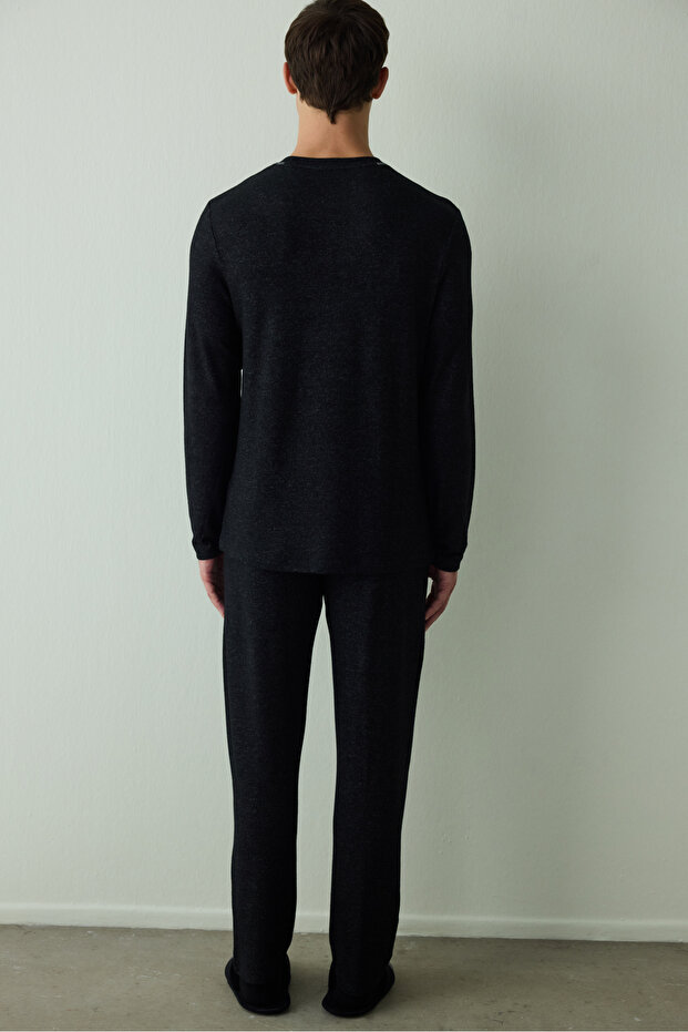 Black Basic Men's Pajama Set - 6