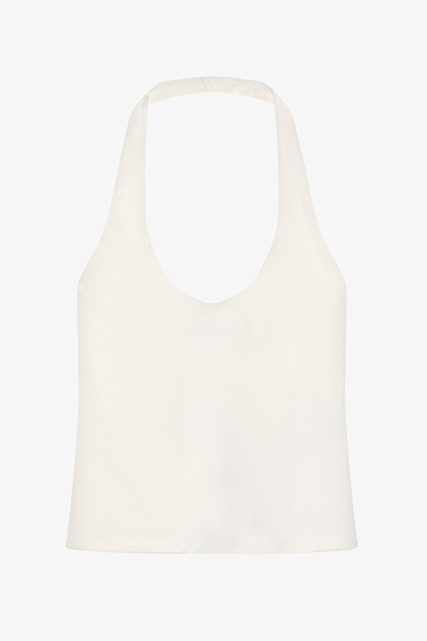 Sırt Dekolteli Halter Yaka Basic Atlet Ekru - 2