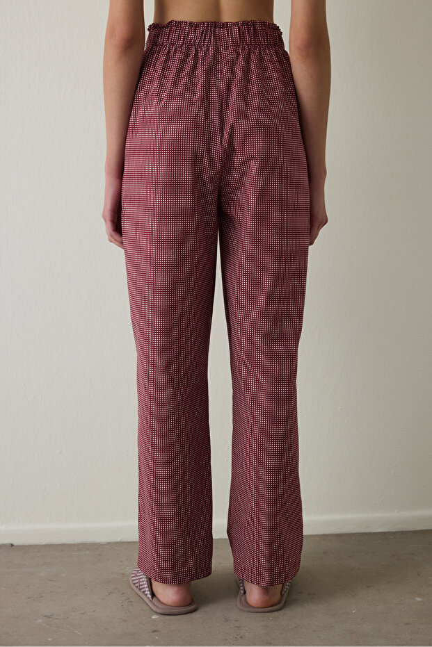 Bordo Freya Ekoseli Pamuklu Pijama Altı - 2