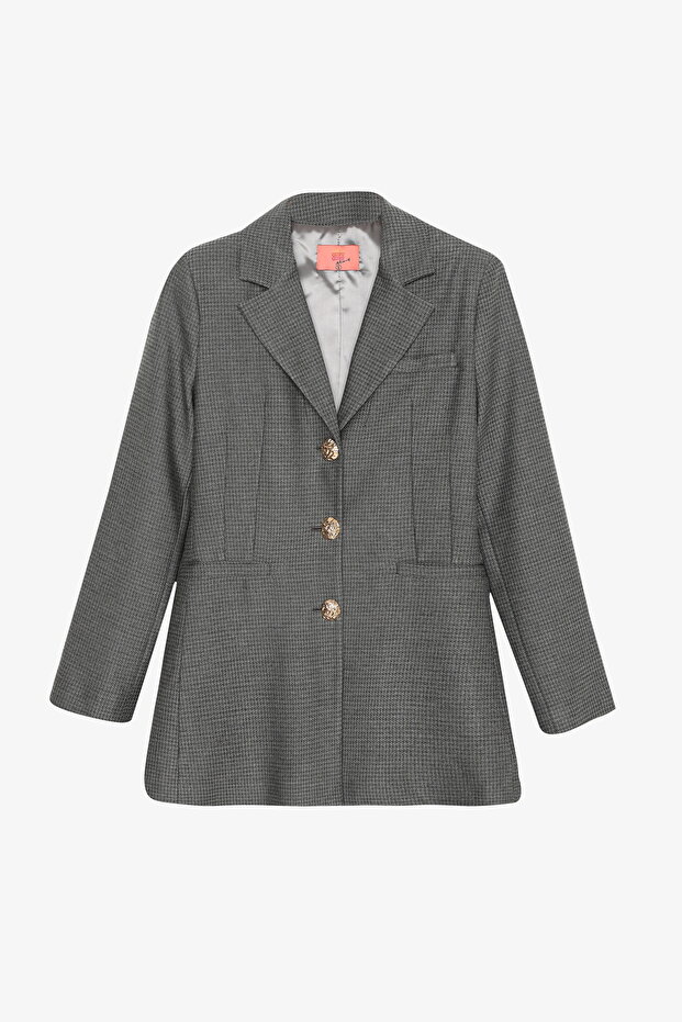 سترة بليزر مزينة بأزرار ونقشة هاوندتشر باللون الرمادي - 2