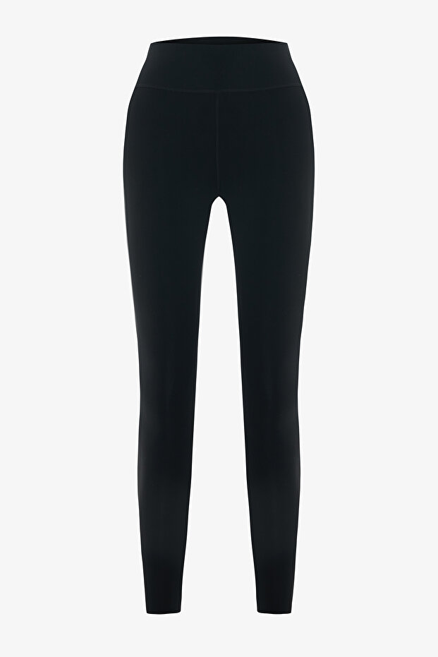 Siyah Yüksek Destek Cepli Yüksek Bel Spor Lock Pocket Tayt - 1