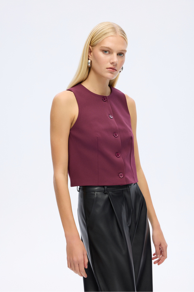 سترة بتفاصيل أزرار باللون البرقوقي - 3