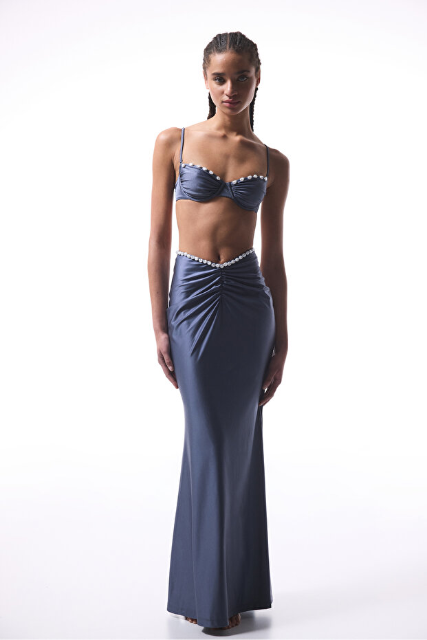 Gri Seashell Büzgülü Uzun Etek - Gamze Erçel Koleksiyonu - 5