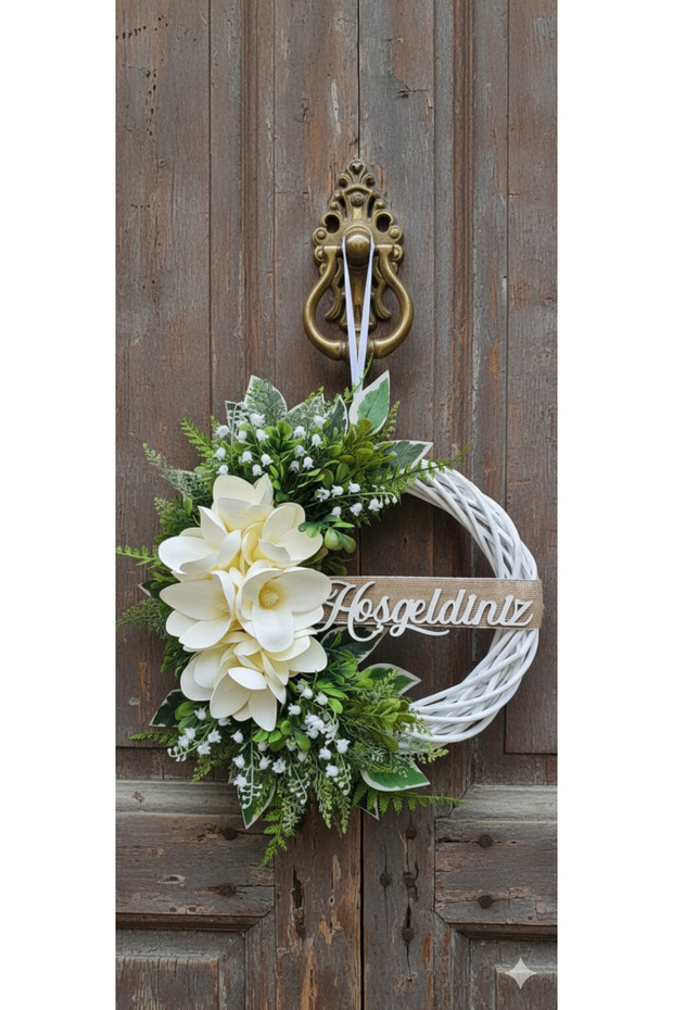 Manolya Çiçekli Kapı Süsü Ve Paspas 2 Parça Takım - 3