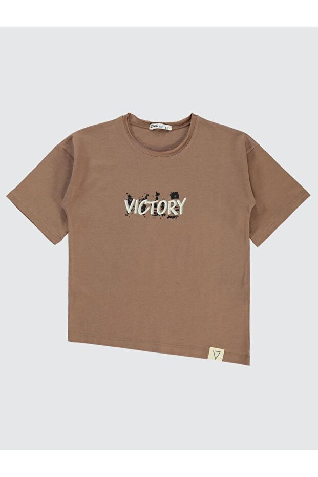 Victory Printed Asymmetrical T-Shirt for Ages 6-9 - Brown