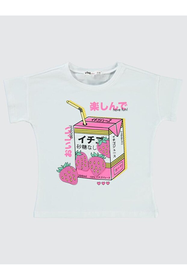 Anime Strawberry Printed 2-5 Years Old T-Shirt - White