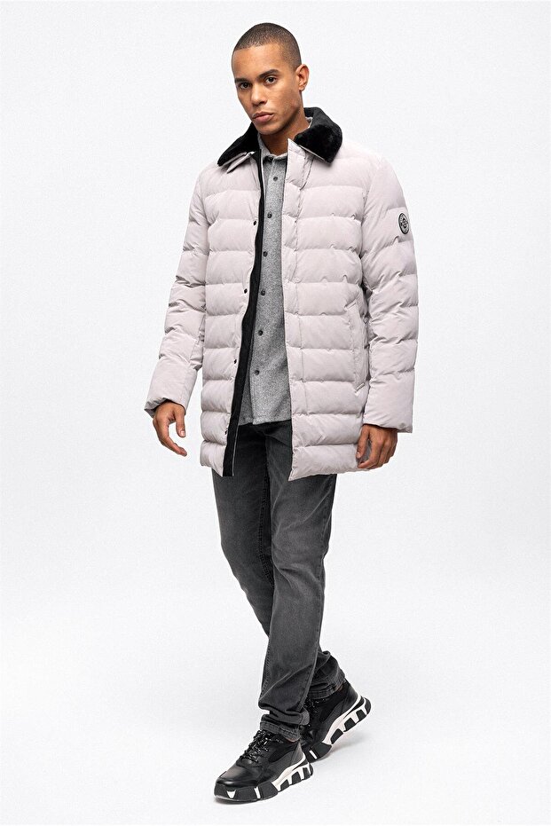 Stone Fur Collar Water Repellent Thermostatic Wide Cut Puffer Long Coat