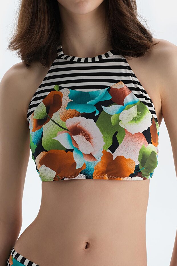 Multicolor Halter Yaka Bikini Üst - 5