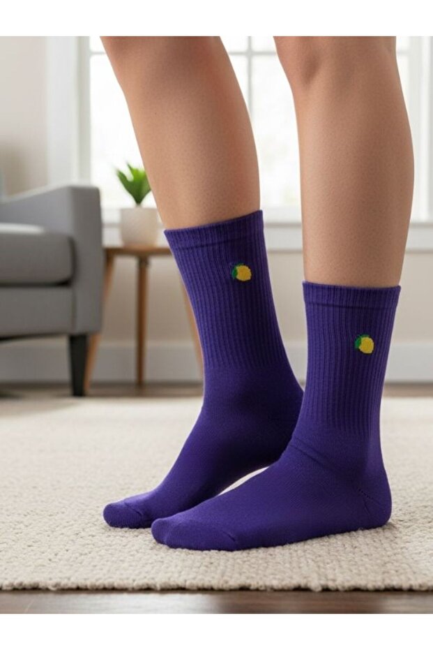 Lemon Embroidered Tennis Sports Socks