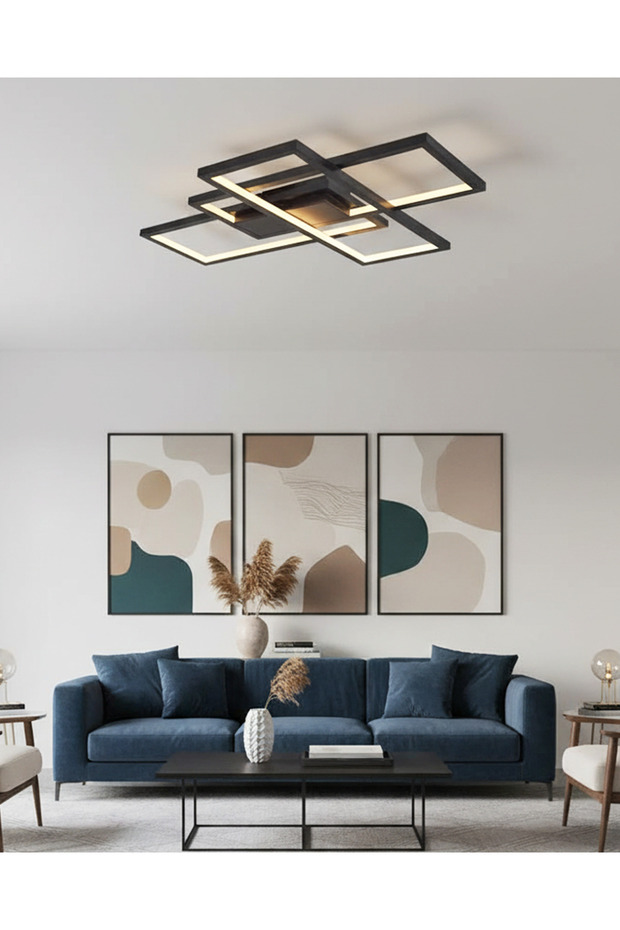 4158-1-19 Square 3'Lü Plafonyer Siyah - 1
