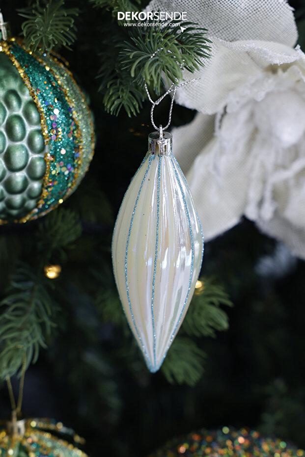 Christmas Ornament Pearlescent 3-Piece Ball Blue 13 cm