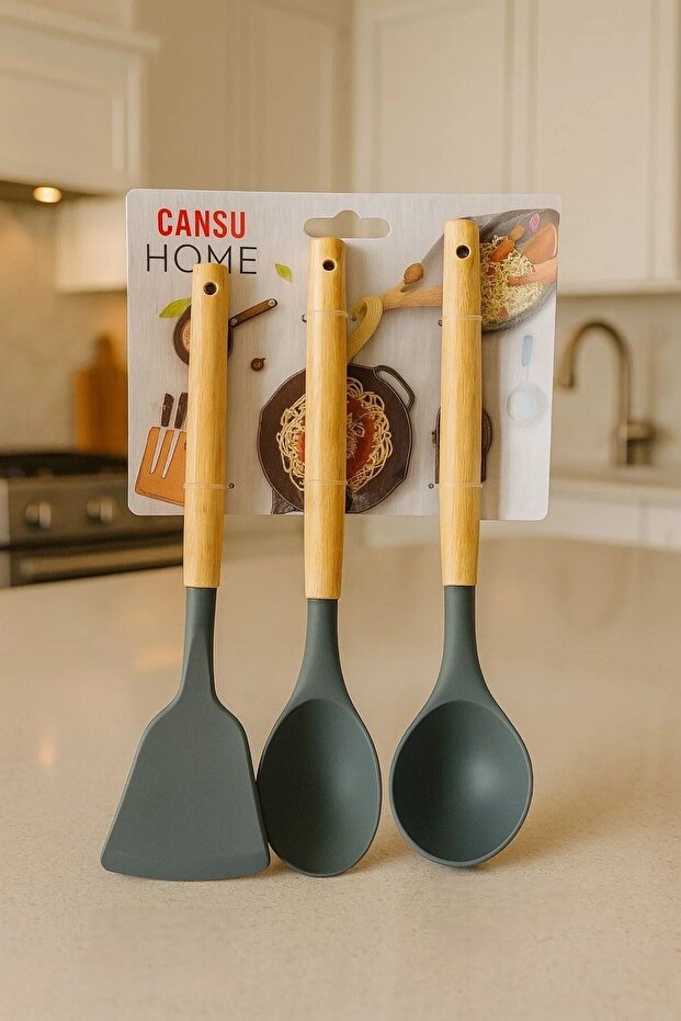 Silikon bambu saplı servis seti 3 lü - 3