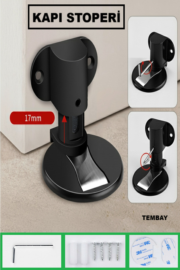SİYAH Mıknatıslı Metal Kapı Stoperi Akılı Kapı Tamponu Yapışkanlı Kapı Stoperi Vidalı Kapı Stoperi - 1