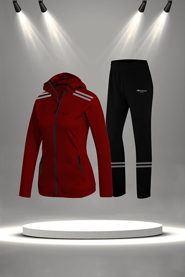 Plus Size Women's Burgundy New Supra Combed Cotton Comfortable Two Piece Zippered Stylish Tracksuit Set (4XL-10