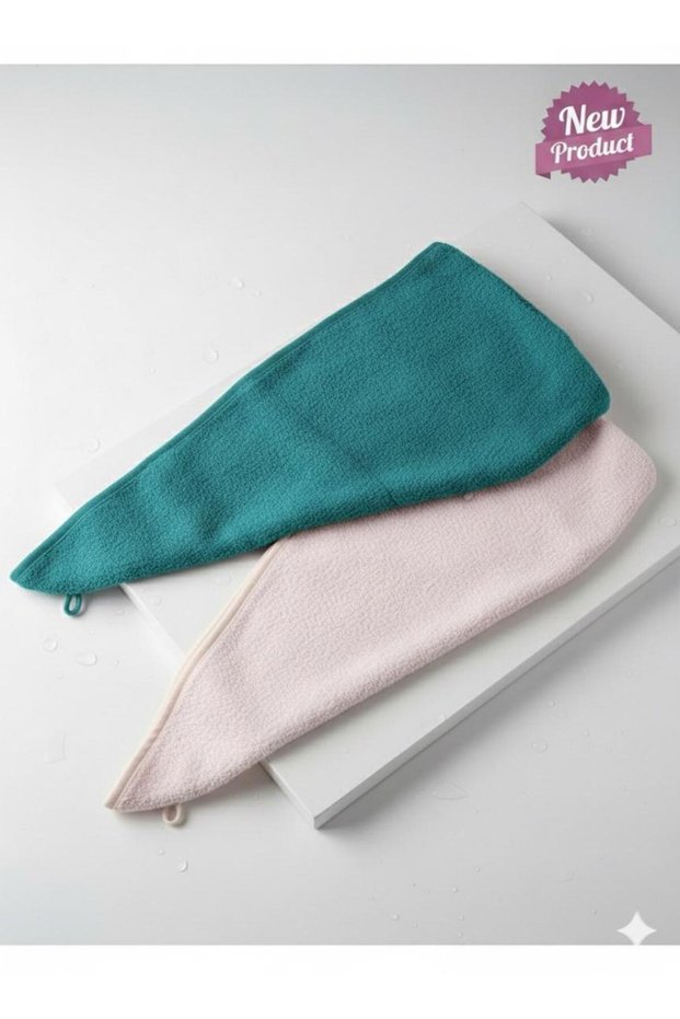 Hair Towel Hair Cap Set of 2 100% Cotton Drying after Bath, Pool and Sea Pink / Green
