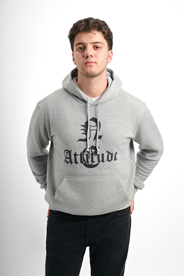 Oversize Wide Fit Printed Hooded Men's Sweatshirt