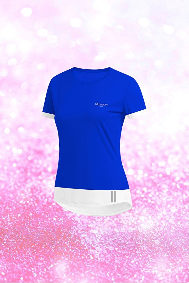 Plus Size Women's Blue Dri-Fit Unprinted Crew Neck Athlete T-Shirt 4Xl-10Xl