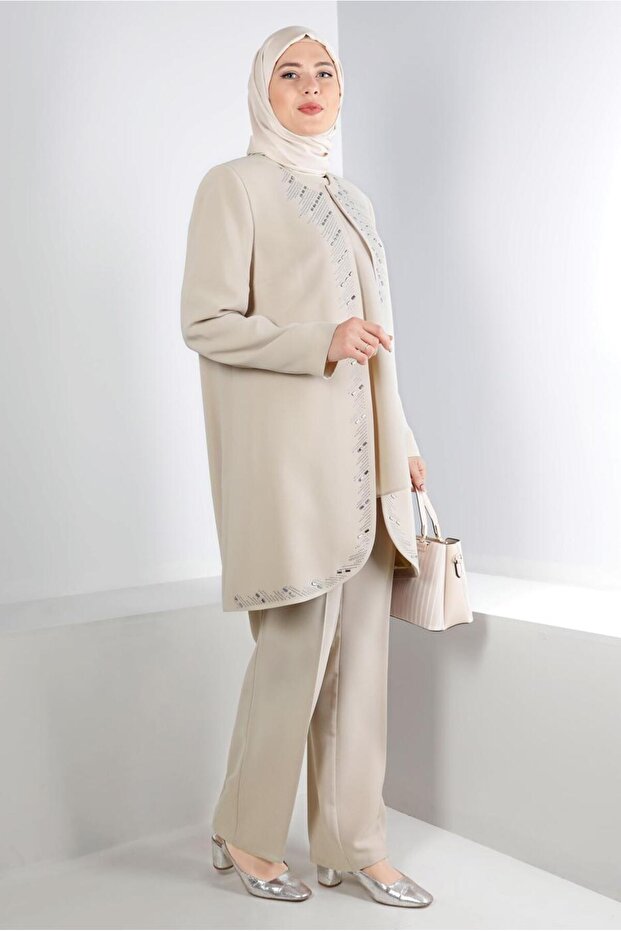 ZIMBA DETAYLI KREP ÜÇLÜ PANTOLON TAKIMI 30270 - 2