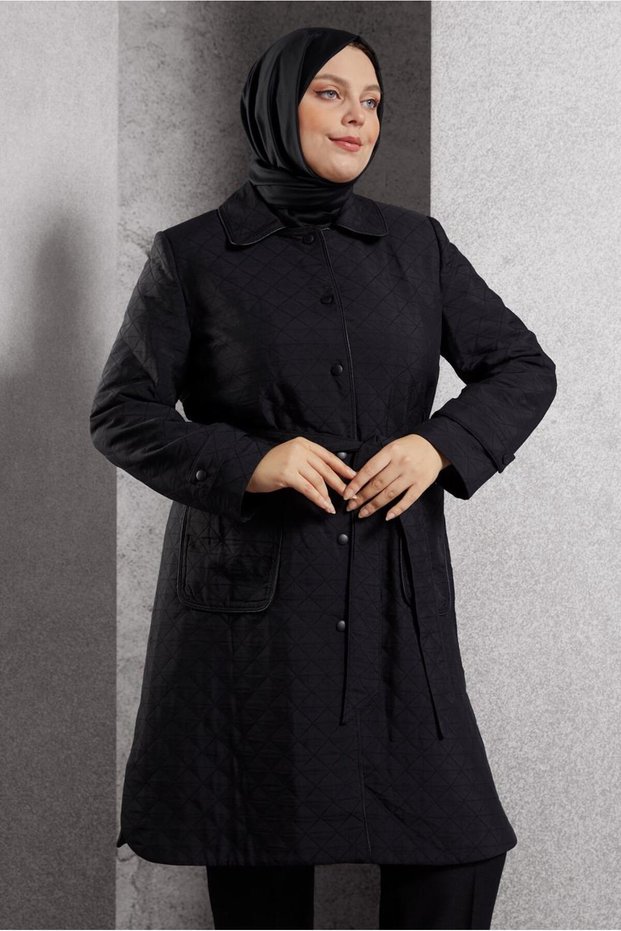 Plus Size Quilted Trench Coat 10927