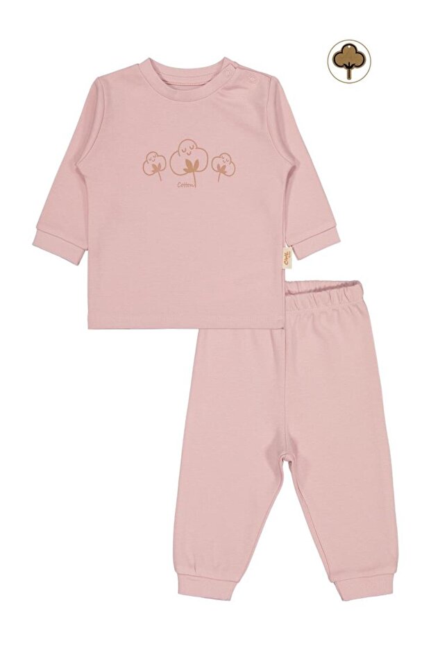 Organic Cotton Shoulder Pad Pajama Set for 1-9 Months - Pink 3-6 Months