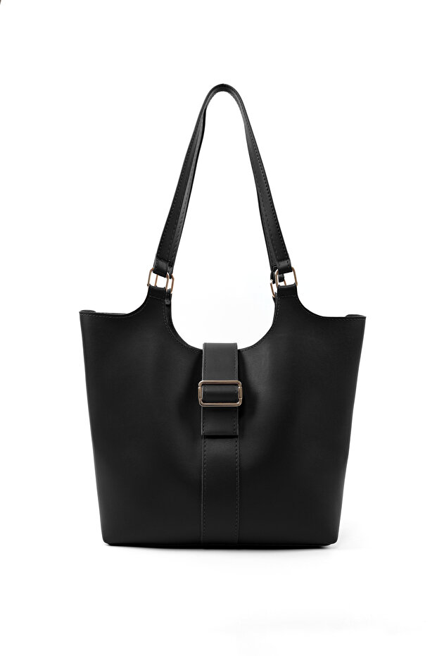 Black Shk269 Faux Leather Single Compartment, Snap Fastener, Hand, Arm and Shoulder Bag
