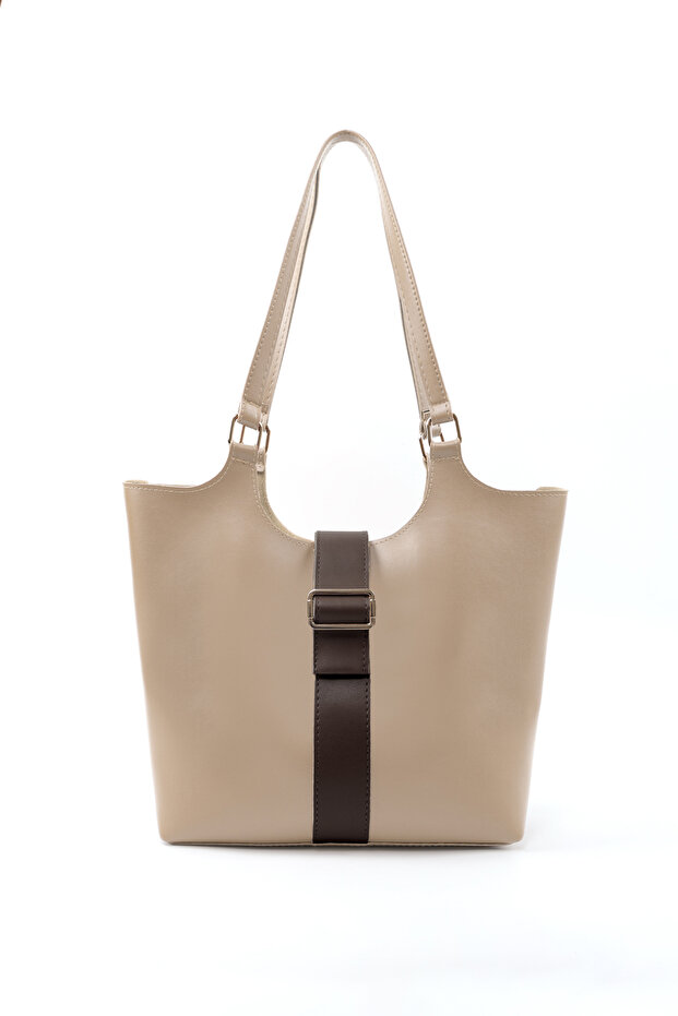 Mink/Brown Shk269 Faux Leather Single Compartment, Snap Fastener, Hand, Arm and Shoulder Bag