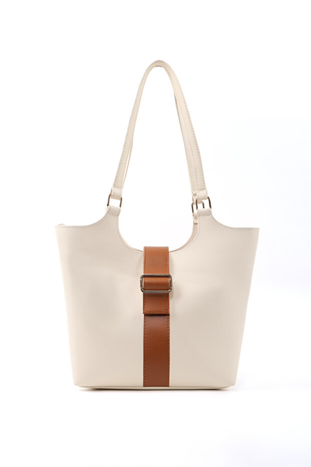 Cream - Tan Shk269 Faux Leather Single Compartment, Snap Fastener, Hand, Arm and Shoulder Bag