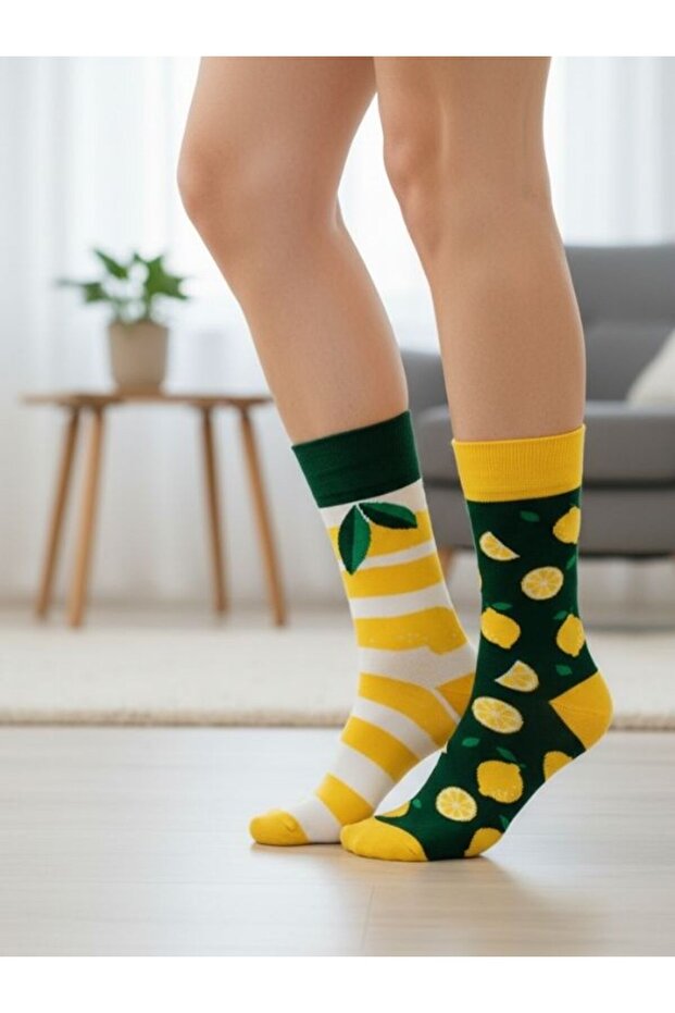 جوارب بنمط أوراق الشجر والليمون على اليمين واليسار - 1