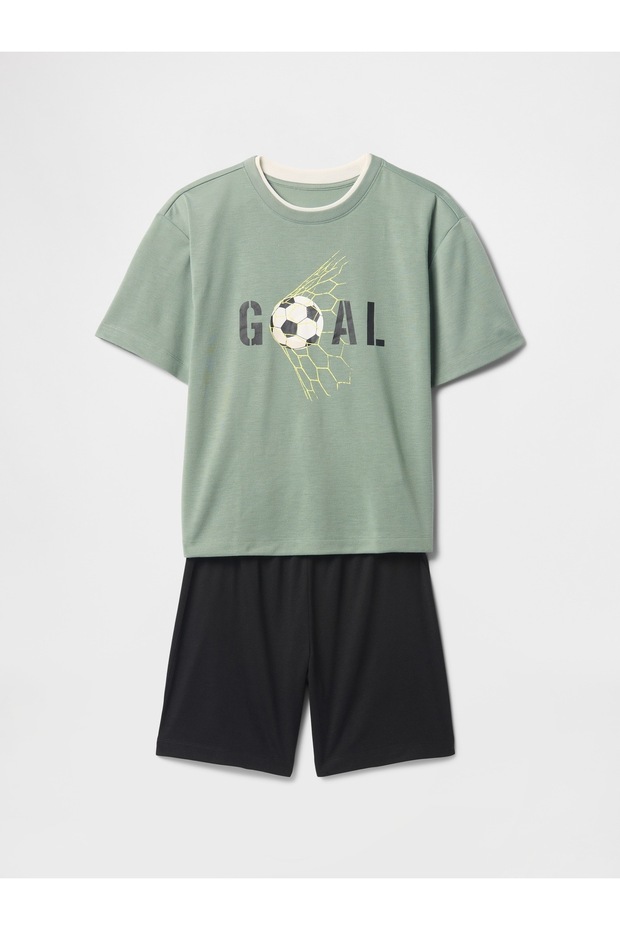 Erkek Çocuk Yeşil Şort Pijama Takımı - 1