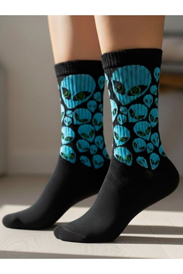 Blue Alien Space Themed Tennis Sports Socks