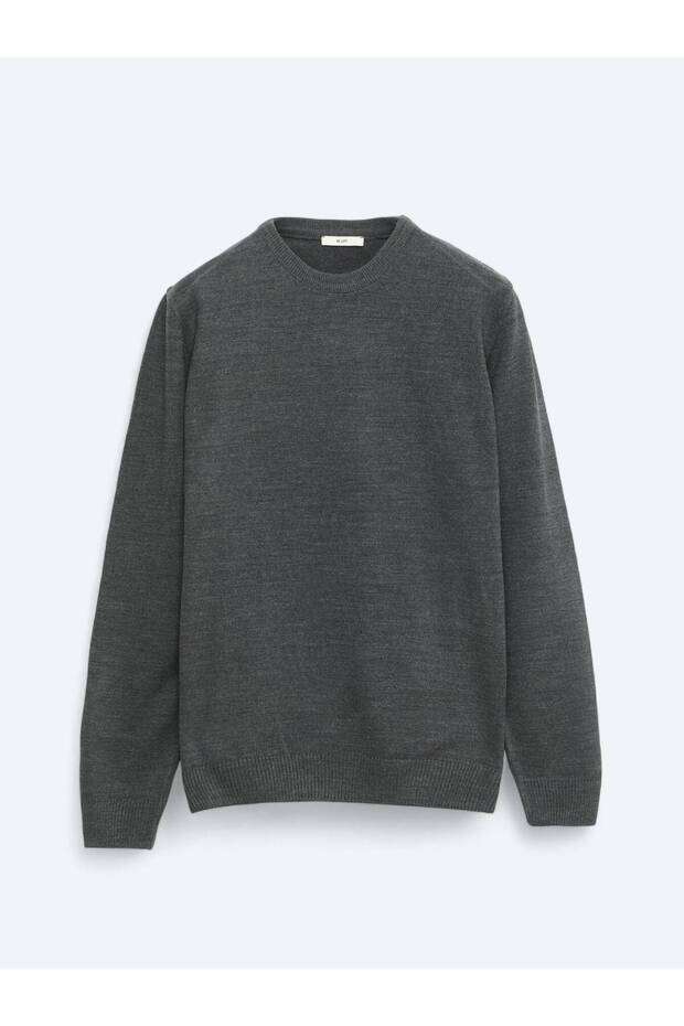 Antrasit Bisiklet Yaka Düz Örgü Triko Kazak - 6