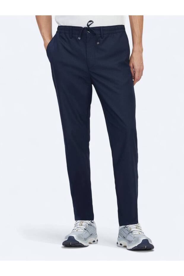 Lacivert Düz Dokuma Jogging Fit Casual Pantolon - 2