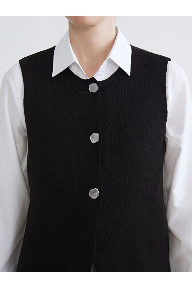 Bisiklet Yaka Kadın Triko Yelek - 3