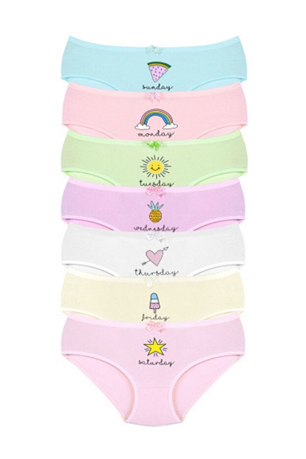 Newlilla 007 Kız Çoçuk Mix Color 7'li Paket Baskılı Külot V21