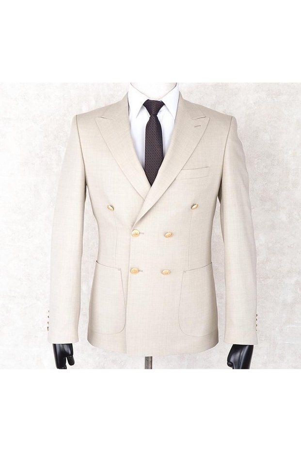 Summer Double-Breasted -Half Lining- Metal Button Slimfit Drop 6 Jacket- Light Stone Color