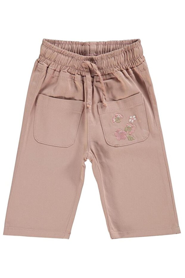 Floral Embroidered Flared 6-18 Months Pants - Powder