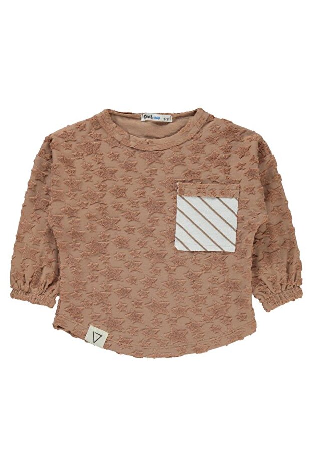 Yıldız Printed Striped Pocket Sweatshirt for Ages 2-5 - Brown 3-4 Years