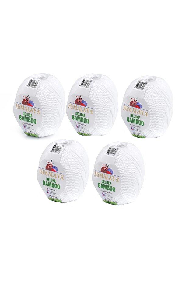 Deluxe Bamboo, 5 Yumak, 500g Grams, Cardigan Sweater Yarn White 124-01