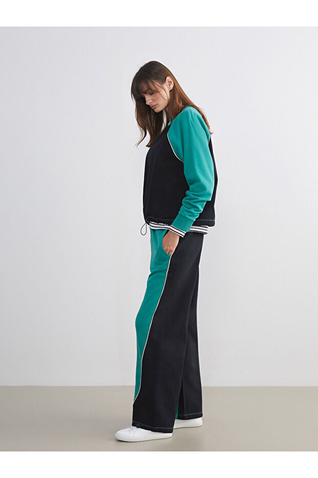 Green Color Block Women's Sweatpants with Elastic Waist