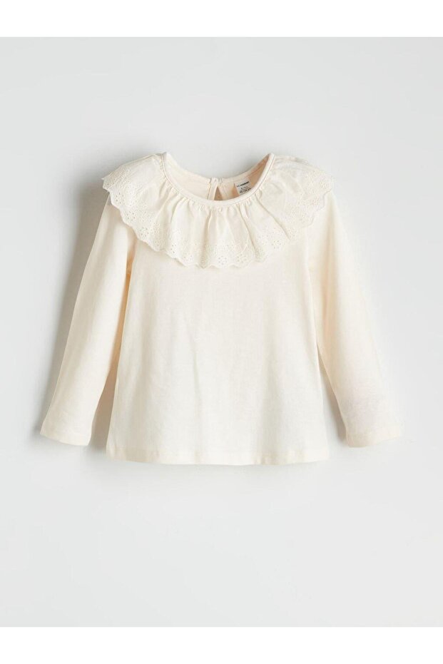 Collar Detailed Combed Cotton Girls' T-Shirt (W5)