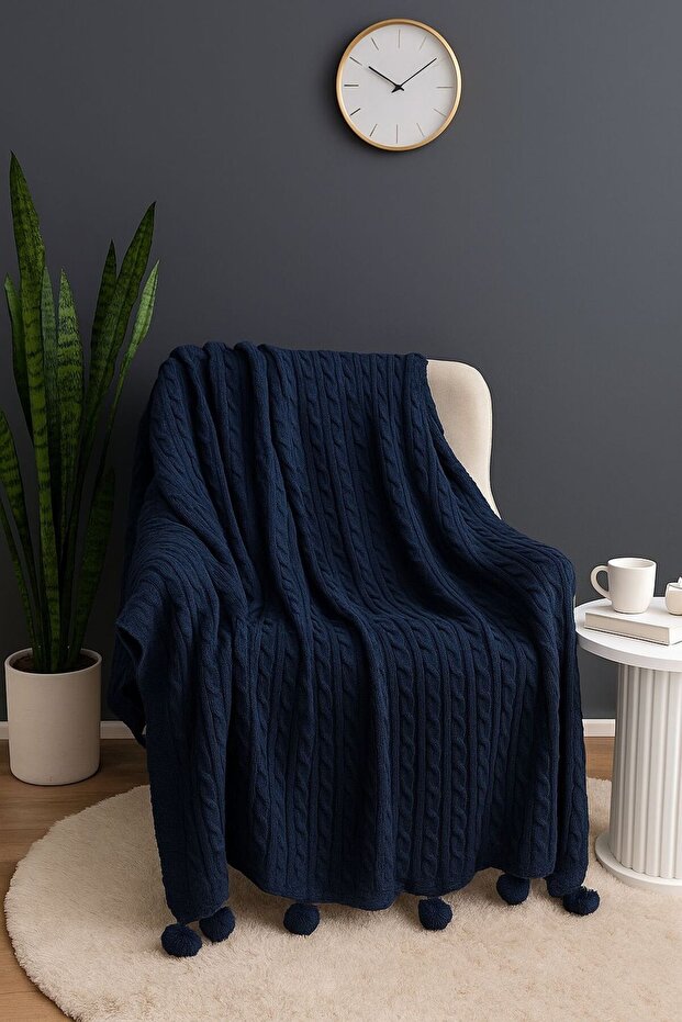 Knitwear Pompom Tv Blanket - Knee Shawl - Woven Sofa Cover