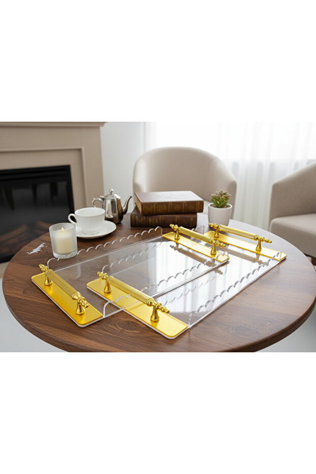 طقم صينية تقديم شفافة مكون من قطعتين - 2