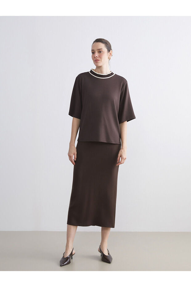 Özmarka New Season Elastic Waist Slit Skirt
