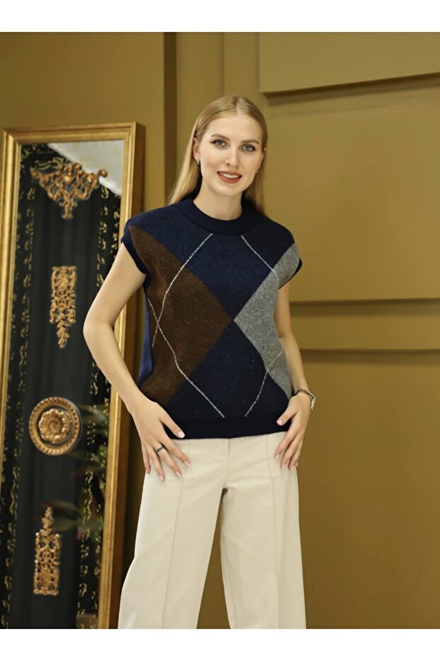 Baklava Pattern Sweater Navy Blue