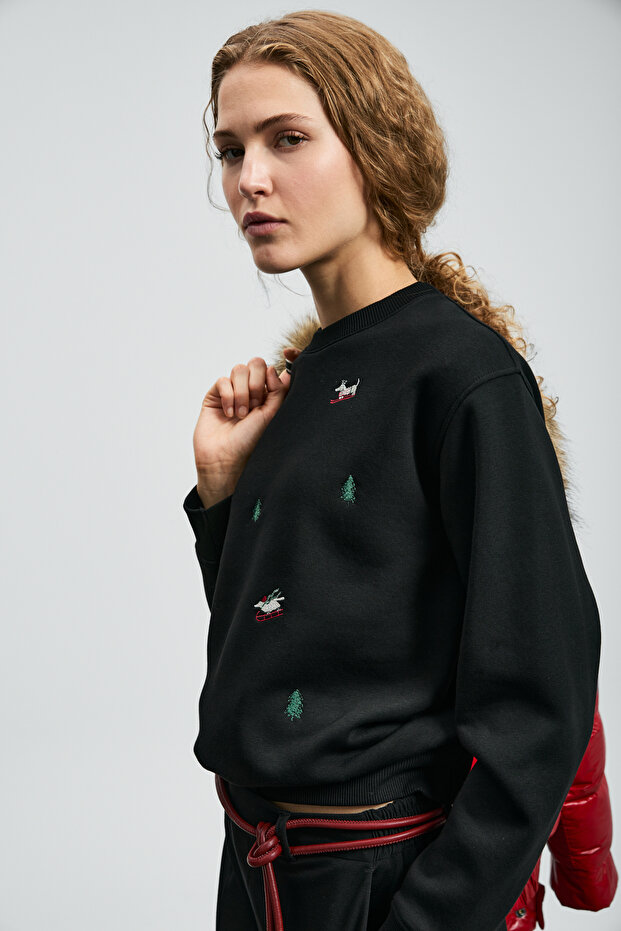 Merry Kadın Örme Sweatshırt Siyah - 5