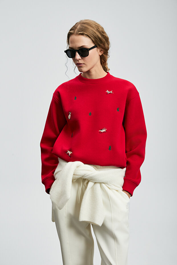 Merry Kadın Örme Sweatshırt Kırmızı - 1