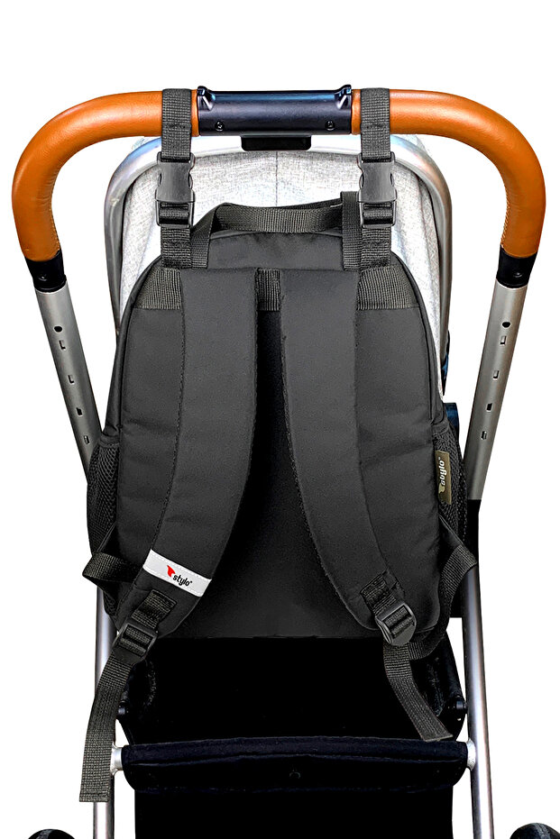 Baby Bag Bebek Bakım Kadın Omuz Çantası + Popi Anne Kadın Sırt Çantası Termos Çanta Hediye-Siyah - 9