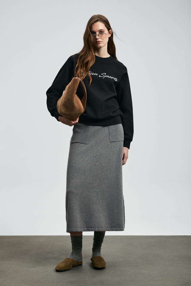 Ander Kadın Örme Sweatshırt Siyah - 1