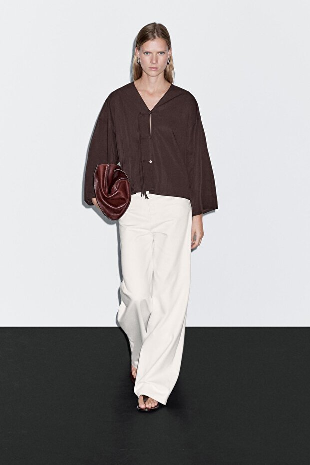 Bağcıklı crop gömlek - 3