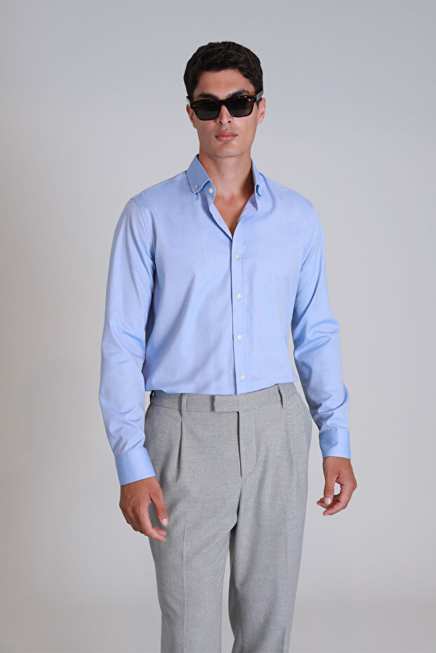 Danıel Erkek Basic Gömlek Slim Fit Mavi - 5